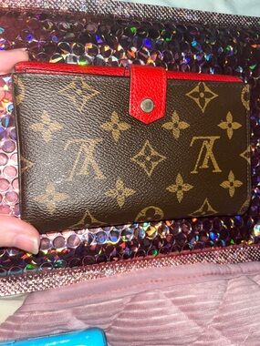 Louis Vuitton Brown Monogram Wallet with Red Trim